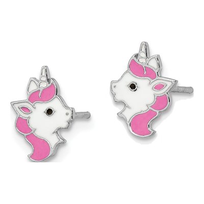Sterling Silver Girls' Enamel Unicorn Stud Earrings – view 3
