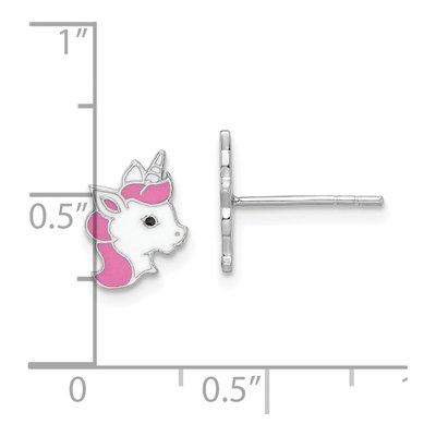 Sterling Silver Girls' Enamel Unicorn Stud Earrings – view 5