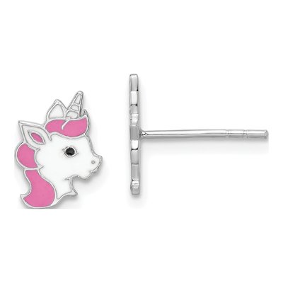 Sterling Silver Girls' Enamel Unicorn Stud Earrings