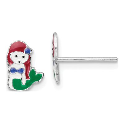 Sterling Silver Girls' Enamel Mermaid Stud Earrings