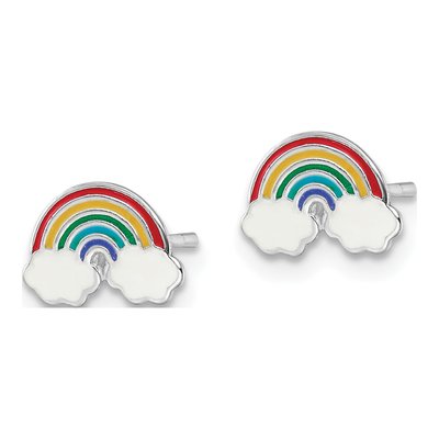 Sterling Silver Girls' Rainbow Enamel Stud Earrings – view 3