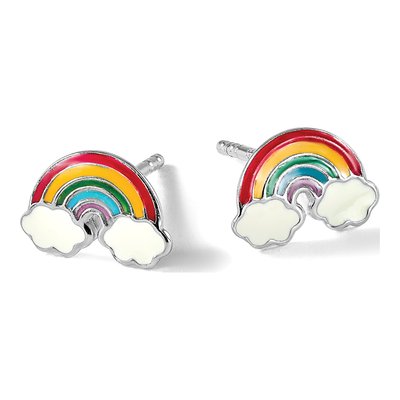 Sterling Silver Girls' Rainbow Enamel Stud Earrings – view 6