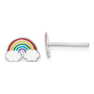 Sterling Silver Girls' Rainbow Enamel Stud Earrings