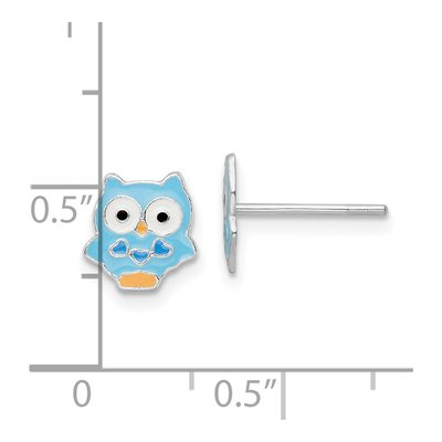 Sterling Silver Girls' Enamel Blue Owl Stud Earrings – view 5