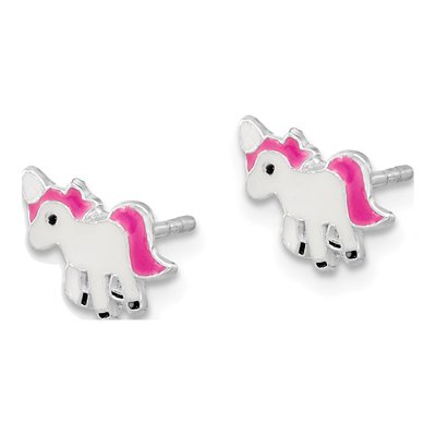 Sterling Silver Girls' Pink Unicorn Stud Earrings – view 3