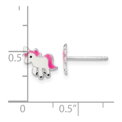 Sterling Silver Girls' Pink Unicorn Stud Earrings – view 5