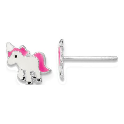Sterling Silver Girls' Pink Unicorn Stud Earrings