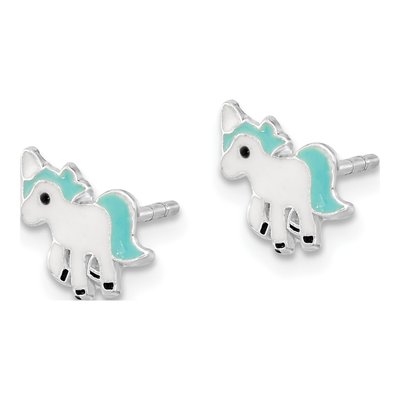 Sterling Silver Girls' Enamel Unicorn Stud Earrings – view 3