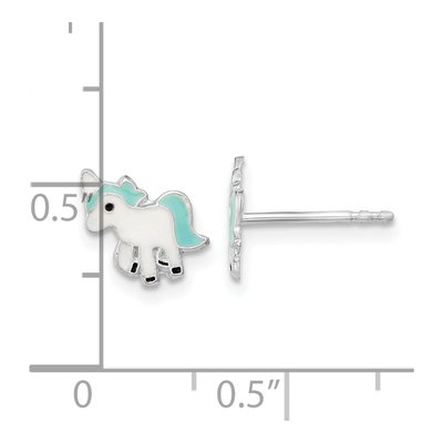 Sterling Silver Girls' Enamel Unicorn Stud Earrings – view 5