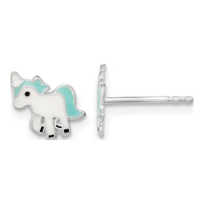 Sterling Silver Girls' Enamel Unicorn Stud Earrings