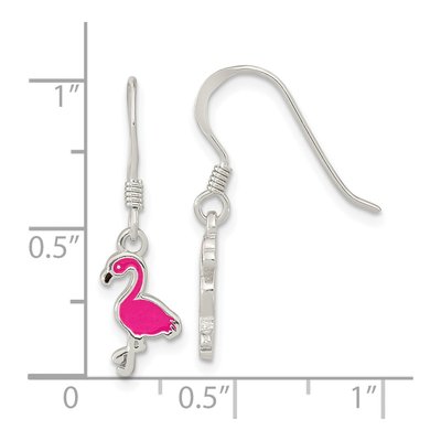 Sterling Silver Girls' Pink Enamel Flamingo Dangle Earrings – view 5