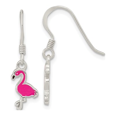 Sterling Silver Girls' Pink Enamel Flamingo Dangle Earrings