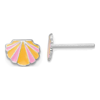Sterling Silver Girls' Enamel Shell Stud Earrings