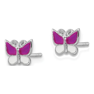 Sterling Silver Girls' Enamel Butterfly Stud Earrings – view 3