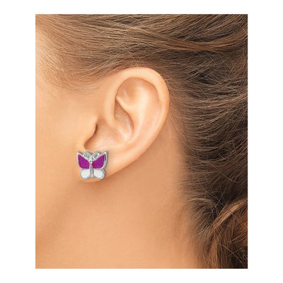 Sterling Silver Girls' Enamel Butterfly Stud Earrings – view 4