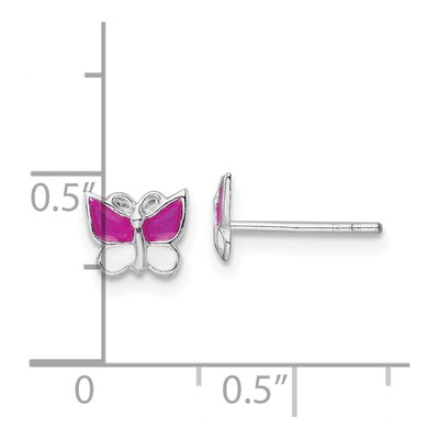 Sterling Silver Girls' Enamel Butterfly Stud Earrings – view 5