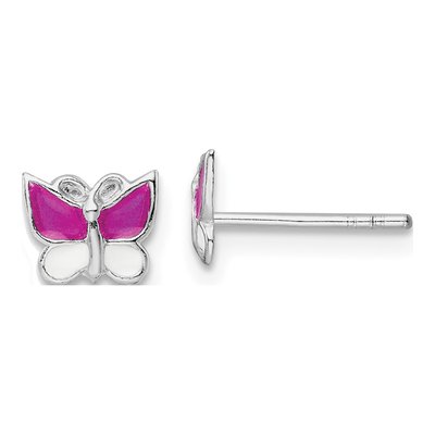 Sterling Silver Girls' Enamel Butterfly Stud Earrings