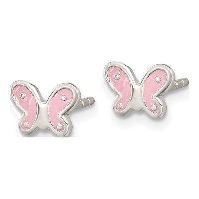 Sterling Silver Girls' Pink Enamel Butterfly Stud Earrings – view 3
