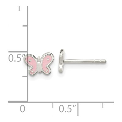 Sterling Silver Girls' Pink Enamel Butterfly Stud Earrings – view 5
