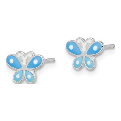 Sterling Silver Girls' Blue Enamel Butterfly Stud Earrings – view 3