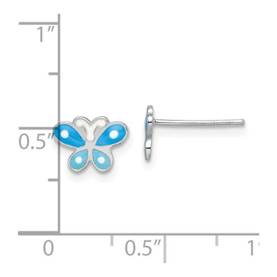 Sterling Silver Girls' Blue Enamel Butterfly Stud Earrings – view 5