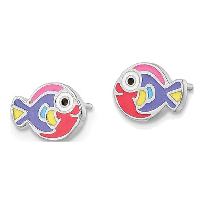 Sterling Silver Girls' Enamel Fish Stud Earrings – view 3