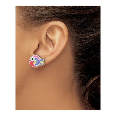Sterling Silver Girls' Enamel Fish Stud Earrings – view 4