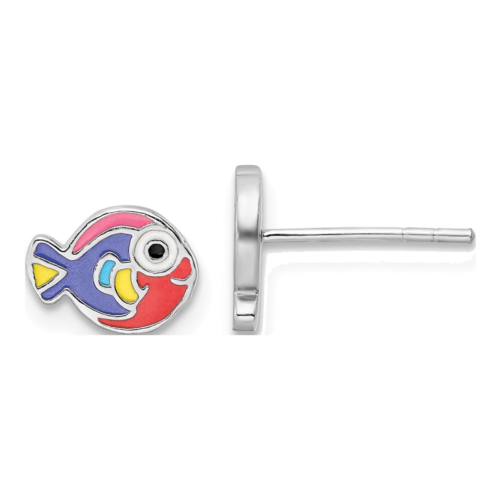 Sterling Silver Girls' Enamel Fish Stud Earrings