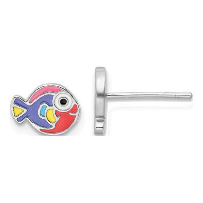 Sterling Silver Girls' Enamel Fish Stud Earrings