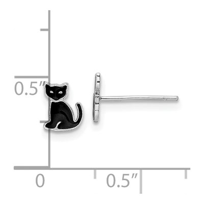 Sterling Silver Girls' Black Enamel Cat Stud Earrings – view 5