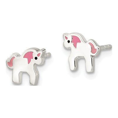 Sterling Silver Girls' Enamel Unicorn Stud Earrings – view 3