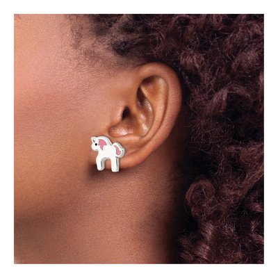 Sterling Silver Girls' Enamel Unicorn Stud Earrings – view 4