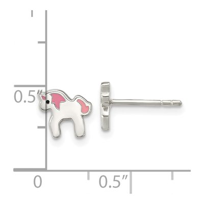 Sterling Silver Girls' Enamel Unicorn Stud Earrings – view 5