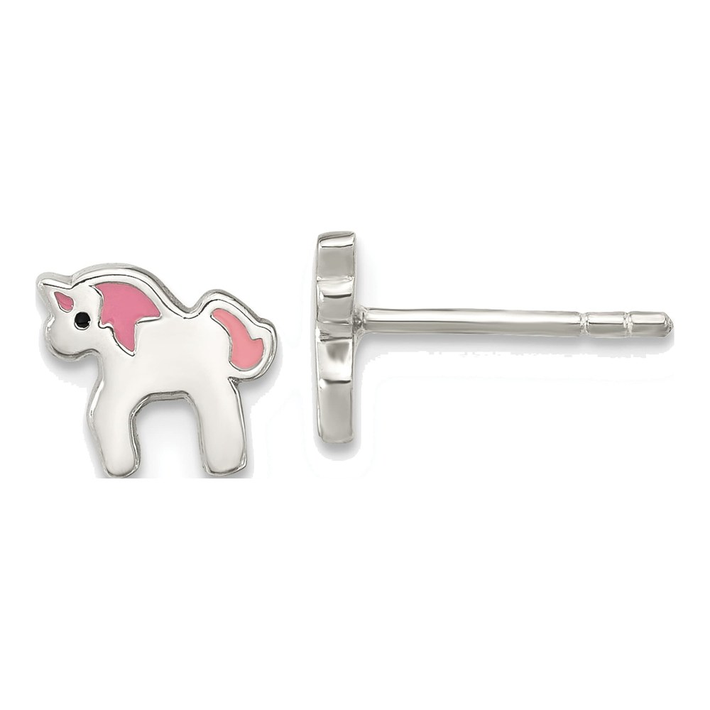 Girls' Sterling Silver Enamel Unicorn Earrings