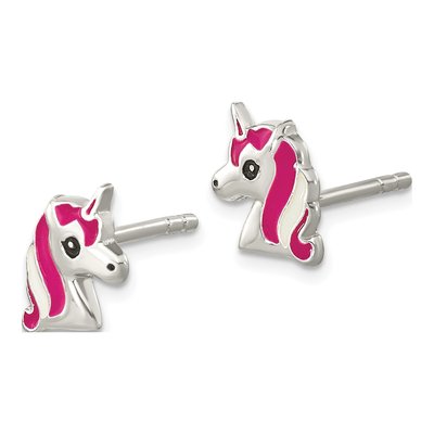 Sterling Silver Girls' Enamel Unicorn Stud Earrings – view 3