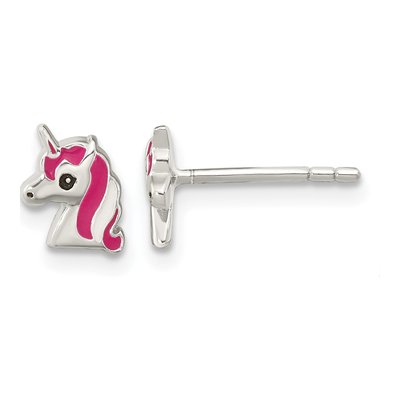 Sterling Silver Girls' Enamel Unicorn Stud Earrings