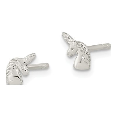 Sterling Silver Girls' Unicorn Head Stud Earrings – view 3