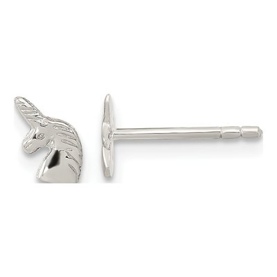 Sterling Silver Girls' Unicorn Head Stud Earrings