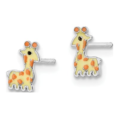 Sterling Silver Girls' Enamel Giraffe Stud Earrings – view 3