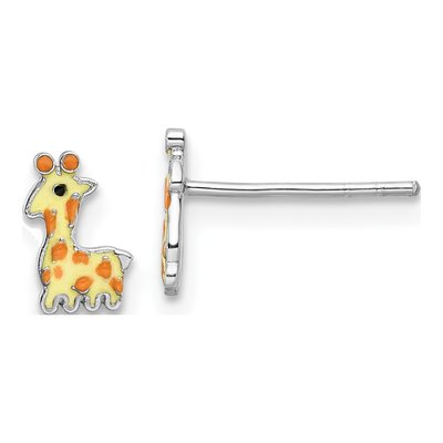 Sterling Silver Girls' Enamel Giraffe Stud Earrings