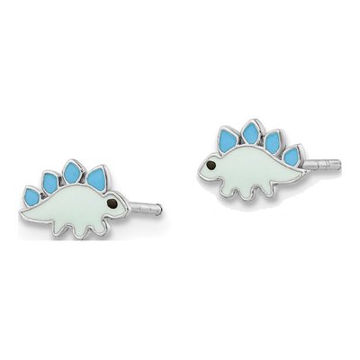 Sterling Silver Girls' Enamel Dinosaur Stud Earrings – view 3