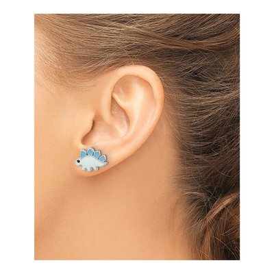 Sterling Silver Girls' Enamel Dinosaur Stud Earrings – view 4