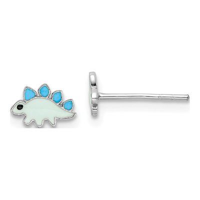 Sterling Silver Girls' Enamel Dinosaur Stud Earrings