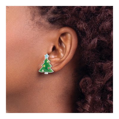 Sterling Silver Kids' Enamel Christmas Tree Stud Earrings – view 4