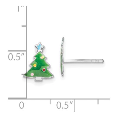 Sterling Silver Kids' Enamel Christmas Tree Stud Earrings – view 5