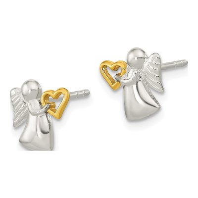 Sterling Silver Girls' Angel Heart Stud Earrings – view 3