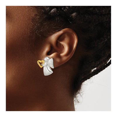 Sterling Silver Girls' Angel Heart Stud Earrings – view 4