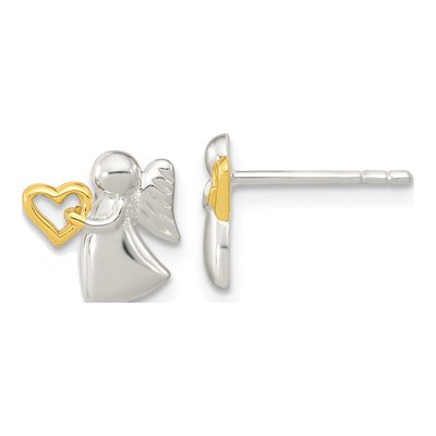 Sterling Silver Girls' Angel Heart Stud Earrings