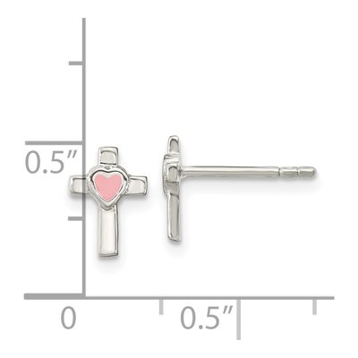 Sterling Silver Girls' Cross Pink Enamel Stud Earrings – view 5