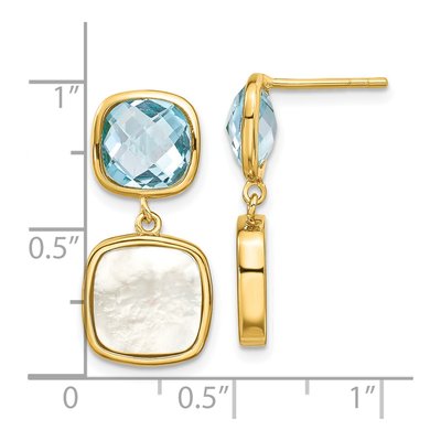 Gold-Plated Sterling Silver Swiss Blue Topaz & Mother of Pearl Dangle Earrings – view 2